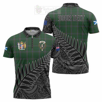 MacRae (McRae) Crest Tartan Zipper Polo Shirt with New Zealand Silver Fern Half Style