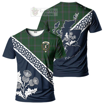 MacRae (McRae) Tartan T-Shirt Featuring Thistle and Scotland Map