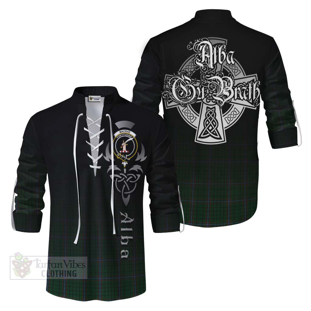 Tartan Vibes Clothing MacRae (McRae) Tartan Ghillie Kilt Shirt Featuring Alba Gu Brath Family Crest Celtic Inspired