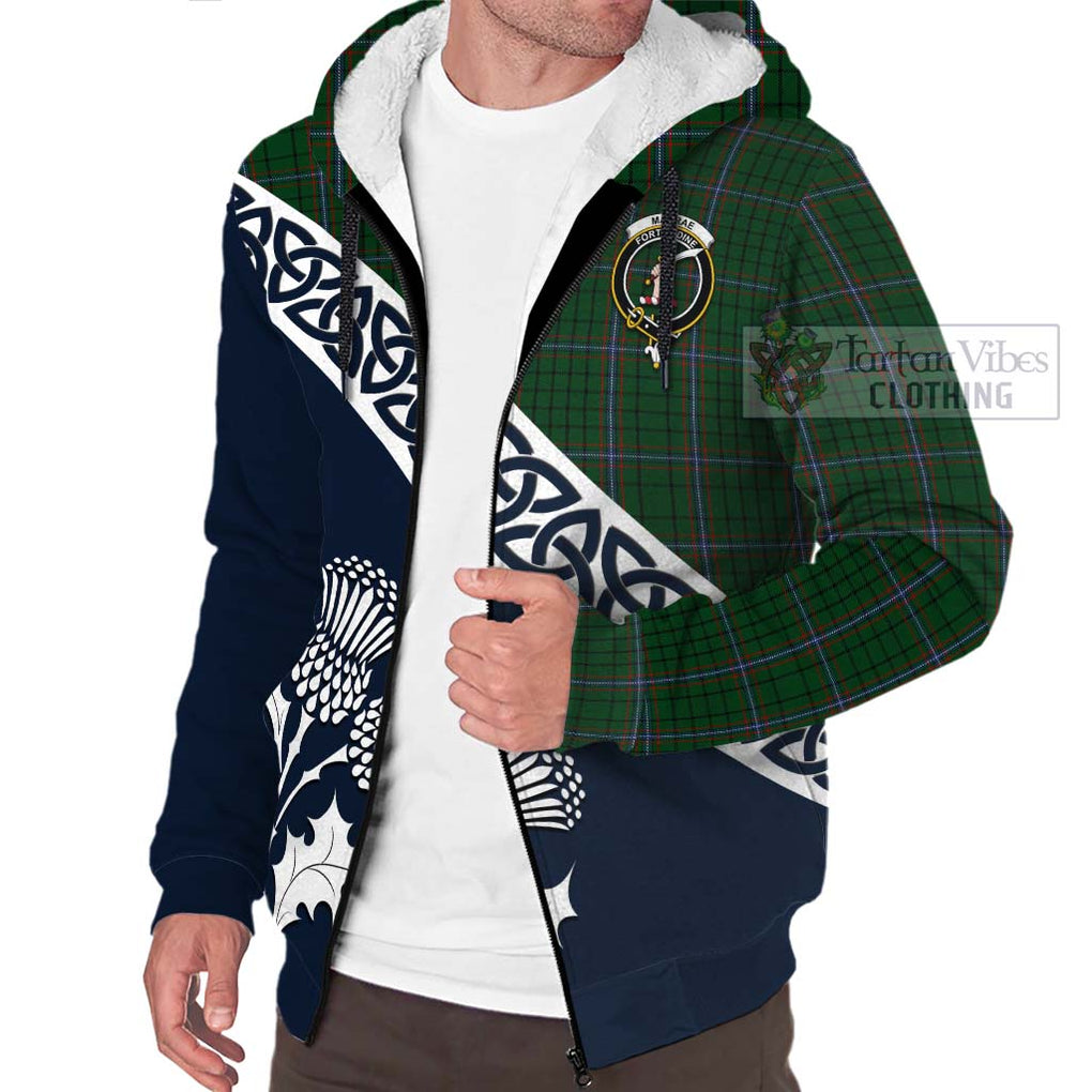 Tartan Vibes Clothing MacRae (McRae) Tartan Sherpa Hoodie Featuring Thistle and Scotland Map