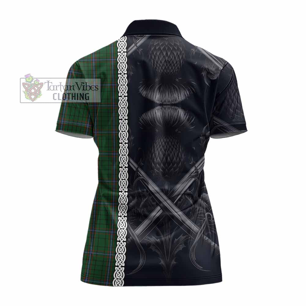 MacRae (McRae) Tartan Women's Polo Shirt with Family Crest Cross Sword Thistle Celtic Vibes - Tartan Vibes Clothing