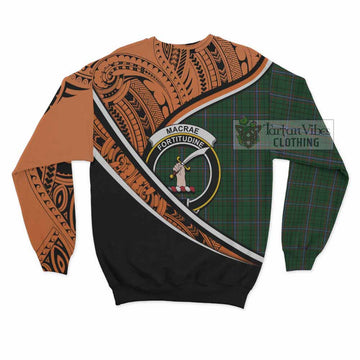 MacRae (McRae) Crest Tartan Sweatshirt with Polynesian Vibes Style - Orange Version