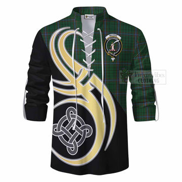 MacRae (McRae) Tartan Ghillie Kilt Shirt with Family Crest and Celtic Symbol Style