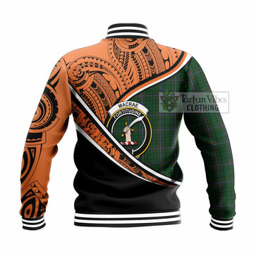 MacRae (McRae) Crest Tartan Baseball Jacket with Polynesian Vibes Style - Orange Version