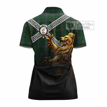 MacRae (McRae) Crest Tartan Women's Polo Shirt with Golden Lion Emblem Celtic Style - Tartan Vibes Clothing