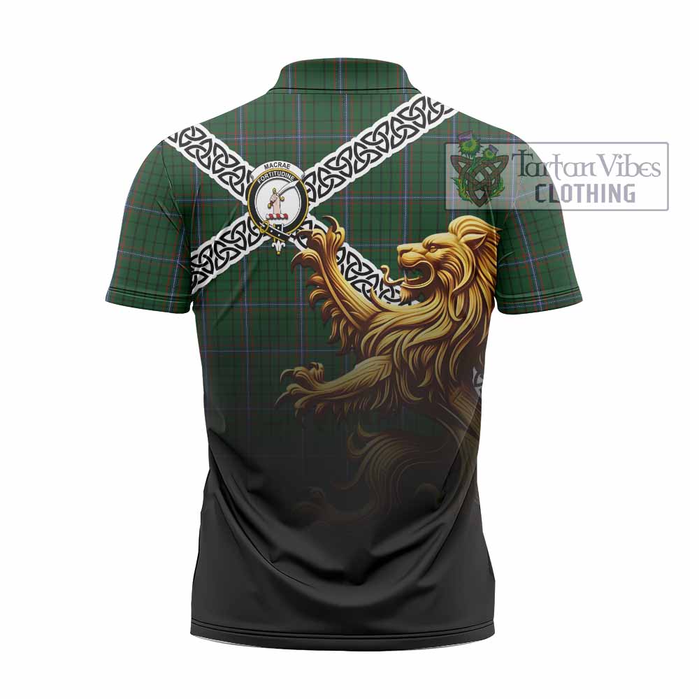 MacRae (McRae) Crest Tartan Zipper Polo Shirt with Golden Lion Emblem Celtic Style - Tartan Vibes Clothing