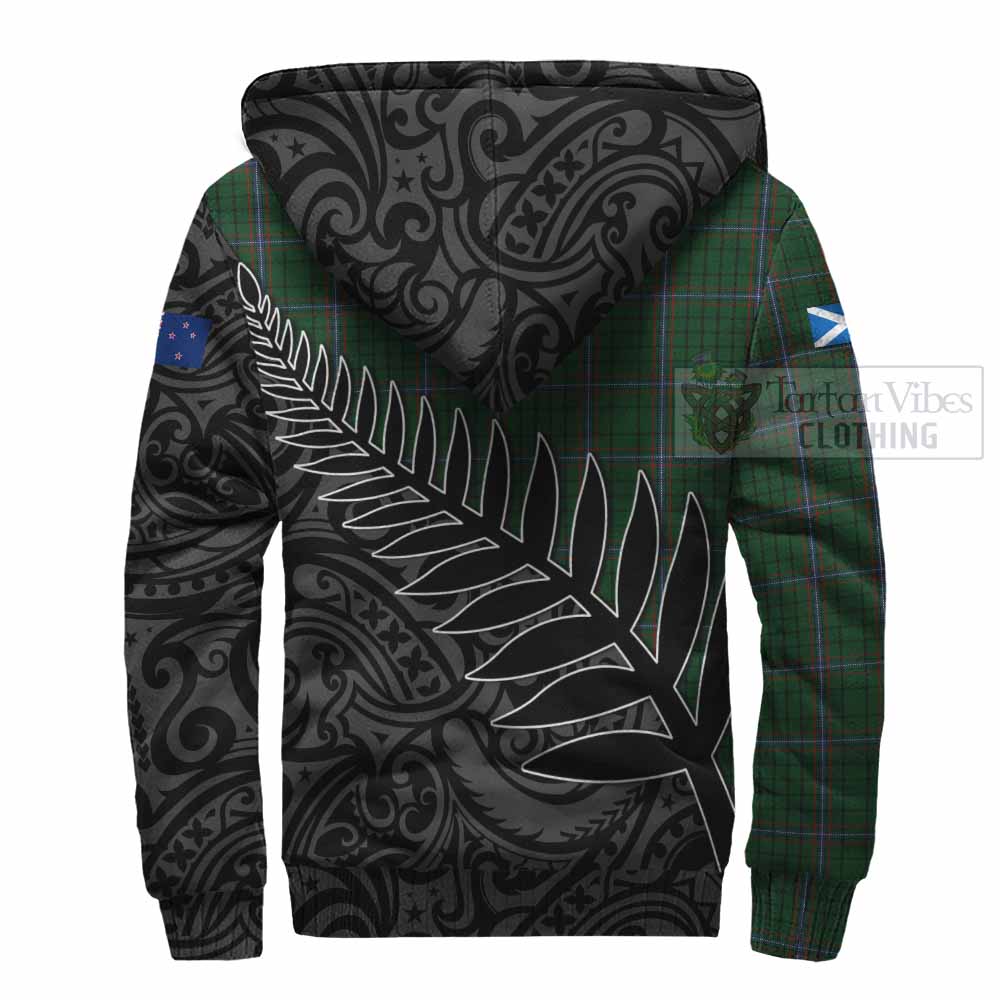 Tartan Vibes Clothing MacRae (McRae) Crest Tartan Sherpa Hoodie with New Zealand Silver Fern Half Style