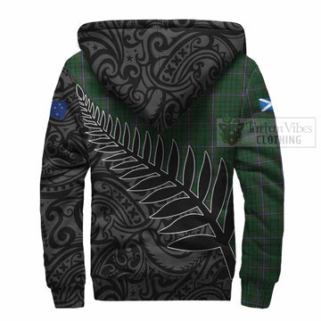 MacRae (McRae) Crest Tartan Sherpa Hoodie with New Zealand Silver Fern Half Style