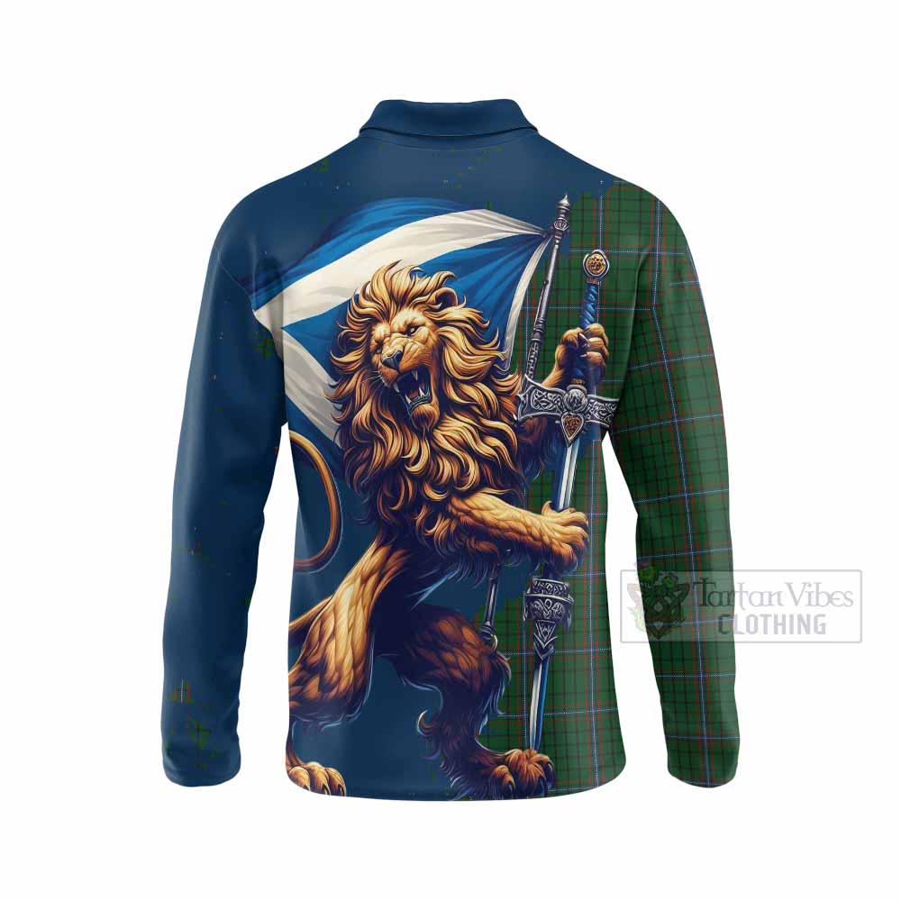 Tartan Vibes Clothing MacRae (McRae) Tartan Family Crest Long Sleeve Polo Shirt with Scottish Majestic Lion