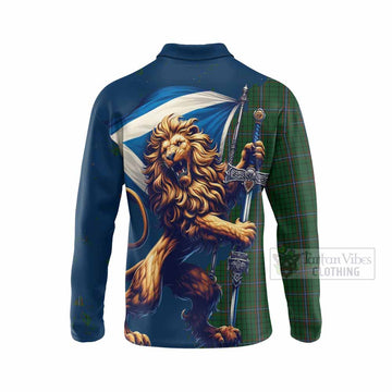 MacRae (McRae) Tartan Family Crest Long Sleeve Polo Shirt with Scottish Majestic Lion