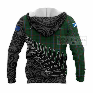 MacRae (McRae) Crest Tartan Knitted Hoodie with New Zealand Silver Fern Half Style