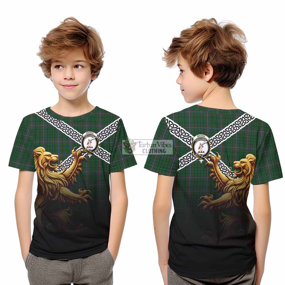 MacRae (McRae) Crest Tartan Kid T-Shirt with Golden Lion Emblem Celtic Style - Tartan Vibes Clothing