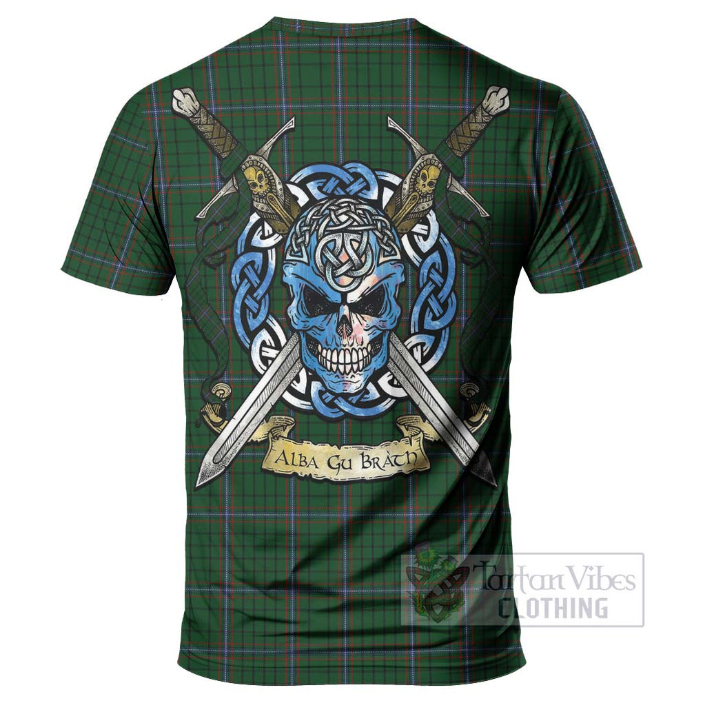 Tartan Vibes Clothing MacRae (McRae) Tartan T-Shirt with Family Crest Celtic Skull Style