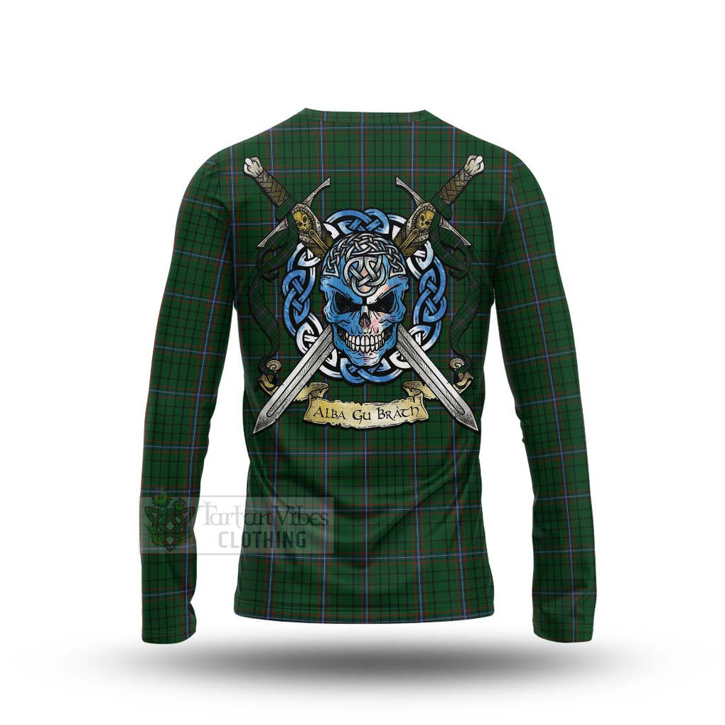 Tartan Vibes Clothing MacRae (McRae) Tartan Long Sleeve T-Shirt with Family Crest Celtic Skull Style