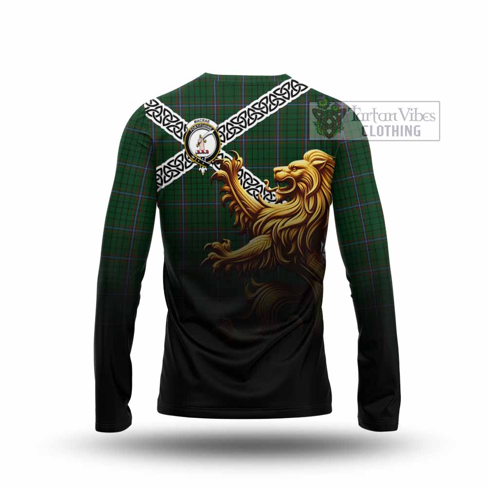 MacRae (McRae) Crest Tartan Long Sleeve T-Shirt with Golden Lion Emblem Celtic Style - Tartan Vibes Clothing