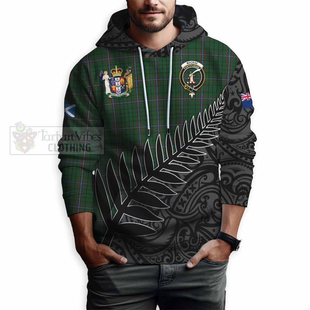 Tartan Vibes Clothing MacRae (McRae) Crest Tartan Hoodie with New Zealand Silver Fern Half Style