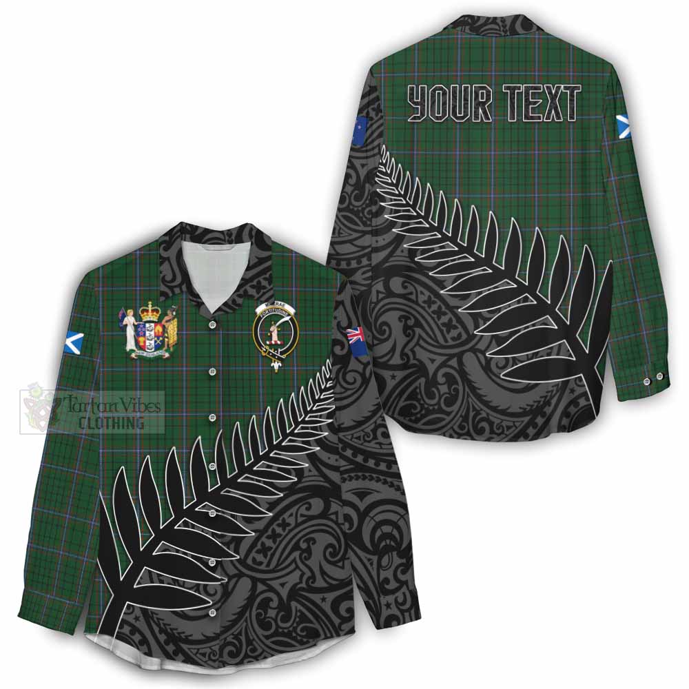 Tartan Vibes Clothing MacRae (McRae) Crest Tartan Women's Casual Shirt with New Zealand Silver Fern Half Style