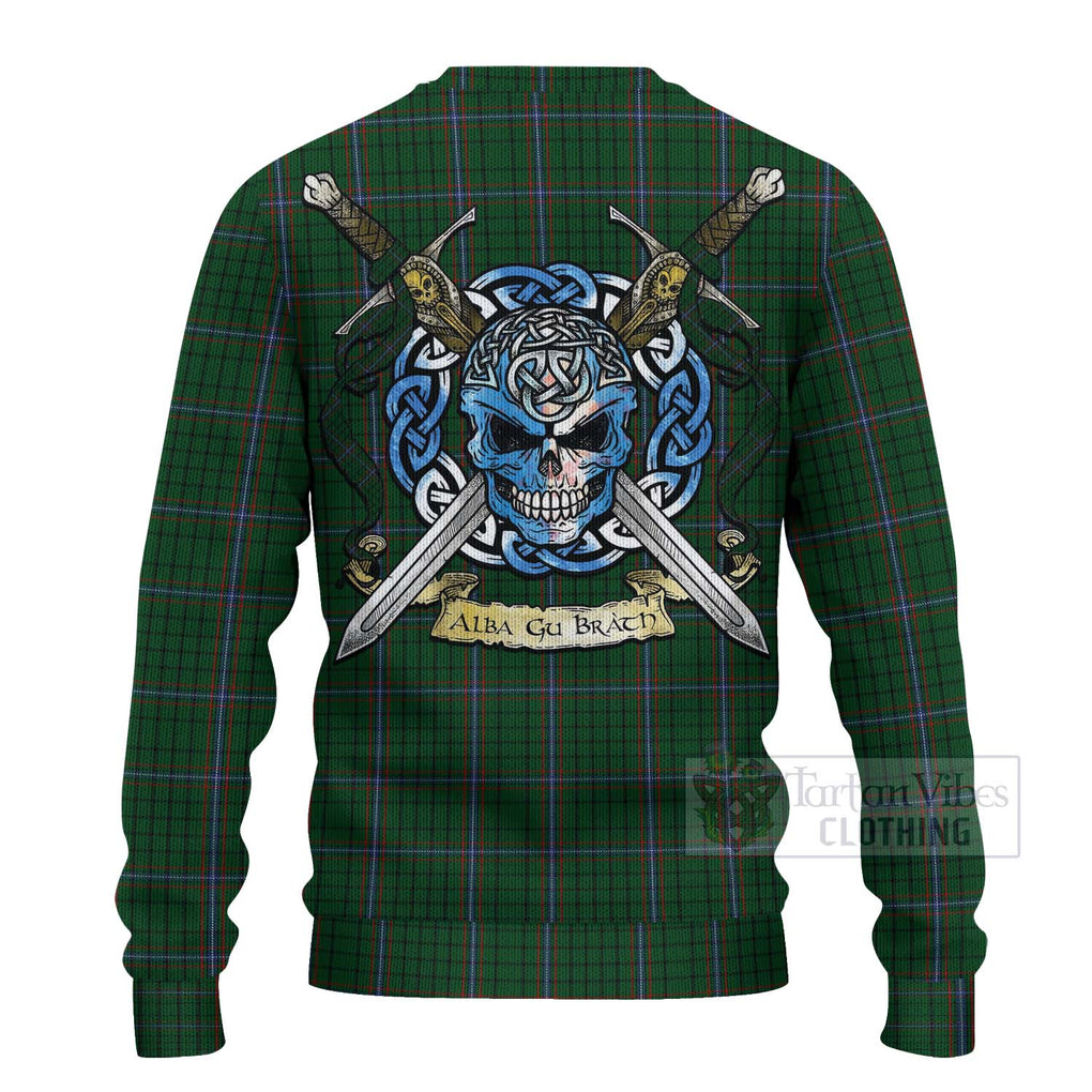 Tartan Vibes Clothing MacRae (McRae) Tartan Knitted Sweater with Family Crest Celtic Skull Style