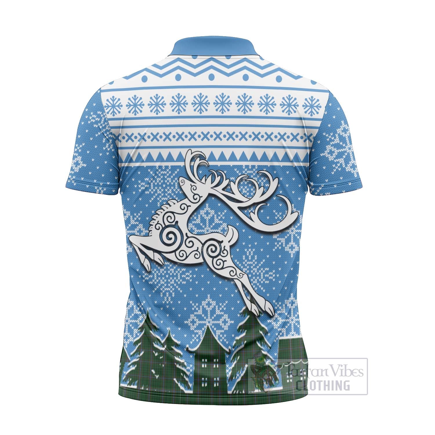 Tartan Vibes Clothing MacRae (McRae) Clan Christmas Zipper Polo Shirt Celtic Reindeer Style