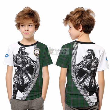 MacRae (McRae) Tartan Clan Crest Kid T-Shirt with Highlander Warrior Celtic Style