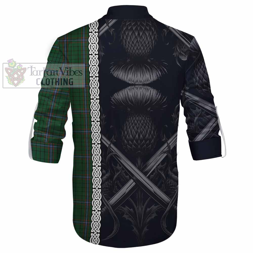 MacRae (McRae) Tartan Ghillie Kilt Shirt with Family Crest Cross Sword Thistle Celtic Vibes - Tartan Vibes Clothing