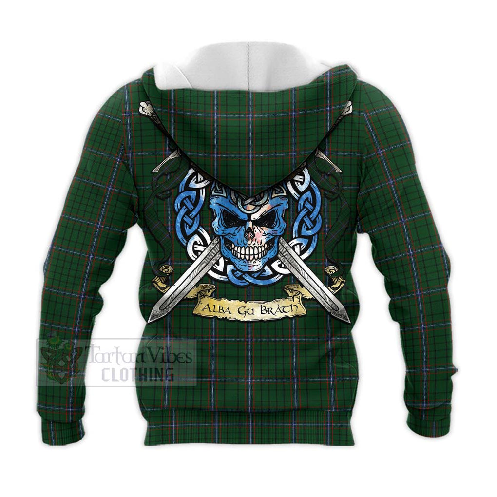 Tartan Vibes Clothing MacRae (McRae) Tartan Knitted Hoodie with Family Crest Celtic Skull Style