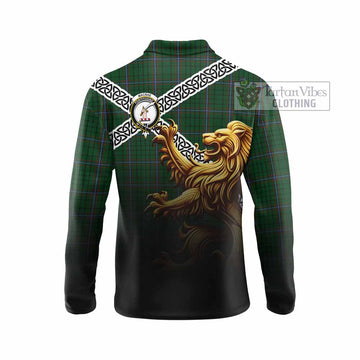 MacRae (McRae) Crest Tartan Long Sleeve Polo Shirt with Golden Lion Emblem Celtic Style - Tartan Vibes Clothing