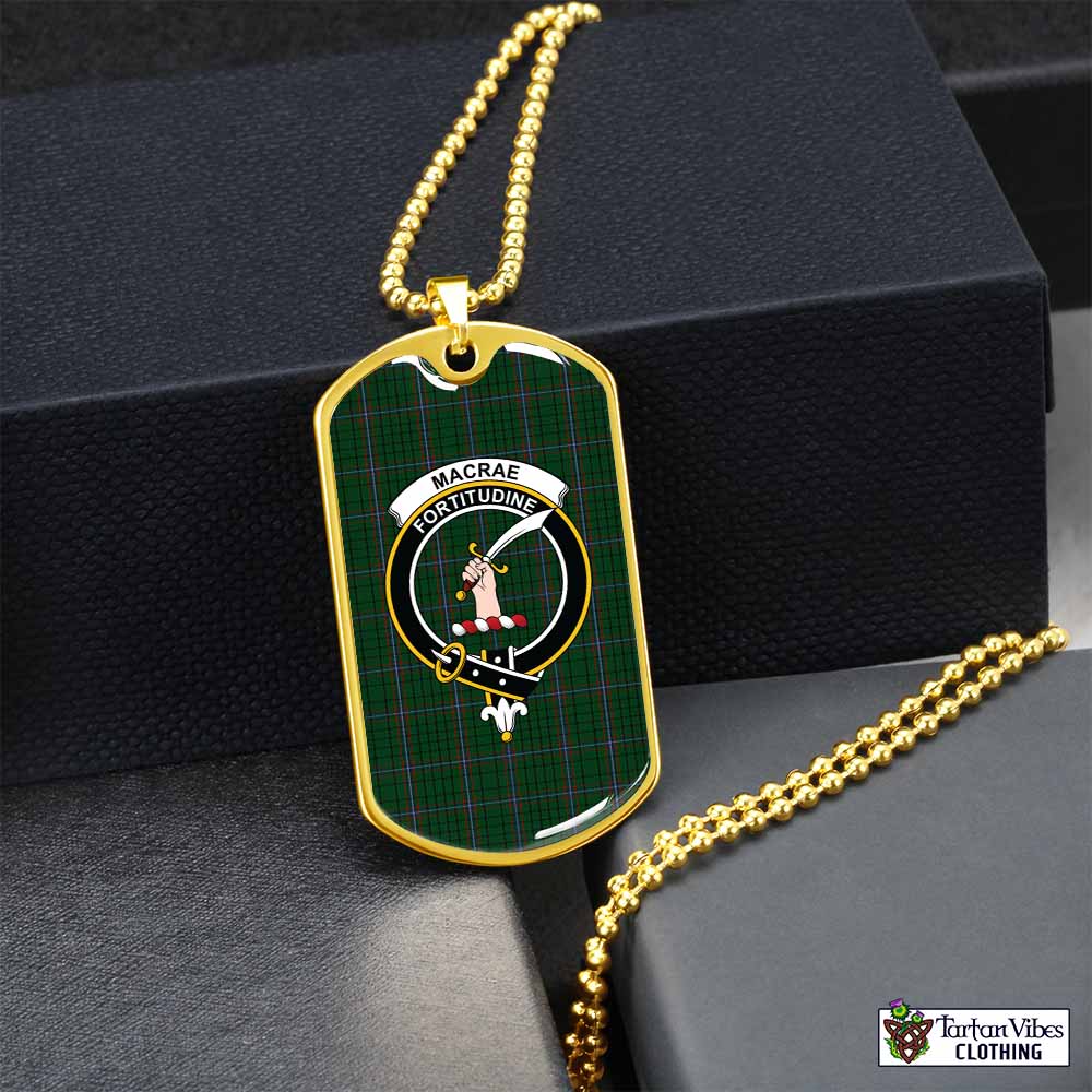 Tartan Vibes Clothing MacRae (McRae) Tartan Dog Tag Necklace with Family Crest