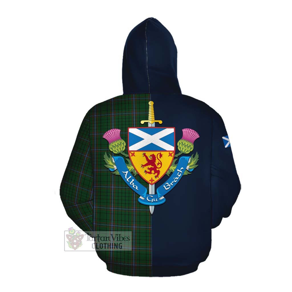 Tartan Vibes Clothing MacRae (McRae) Tartan Cotton Hoodie Alba with Scottish Lion Royal Arm Half Style