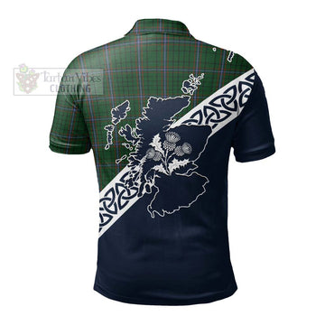 MacRae (McRae) Tartan Polo Shirt Featuring Thistle and Scotland Map