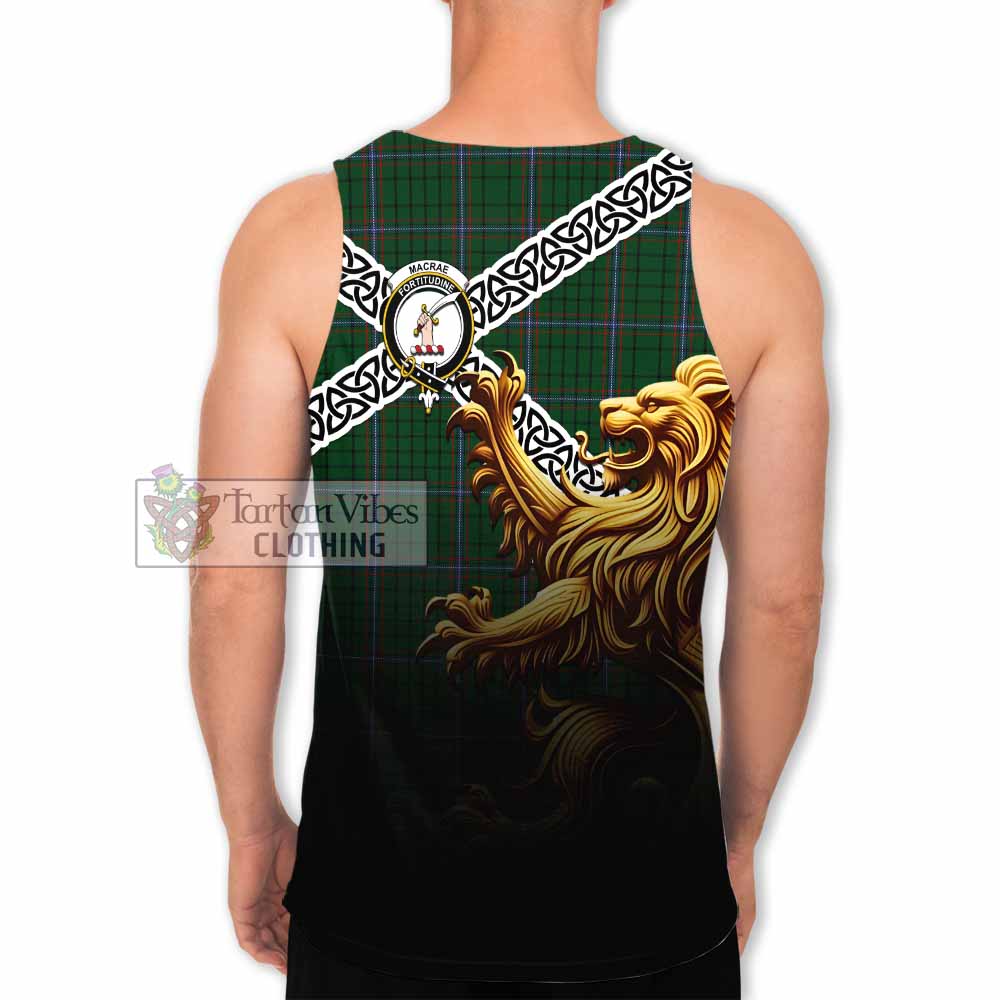 MacRae (McRae) Crest Tartan Men's Tank Top with Golden Lion Emblem Celtic Style - Tartan Vibes Clothing