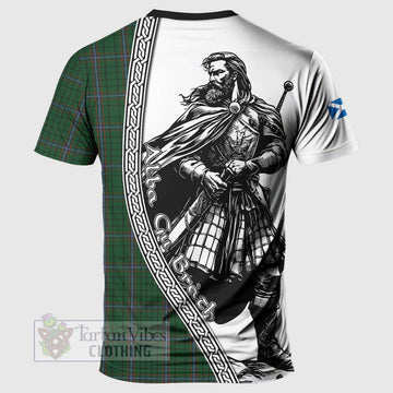 MacRae (McRae) Tartan Clan Crest T-Shirt with Highlander Warrior Celtic Style