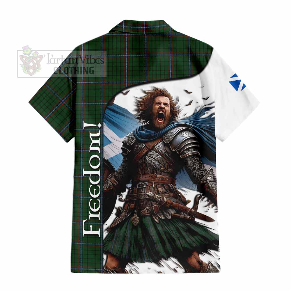 Tartan Vibes Clothing MacRae (McRae) Crest Tartan Short Sleeve Button Shirt Inspired by the Freedom of Scottish Warrior