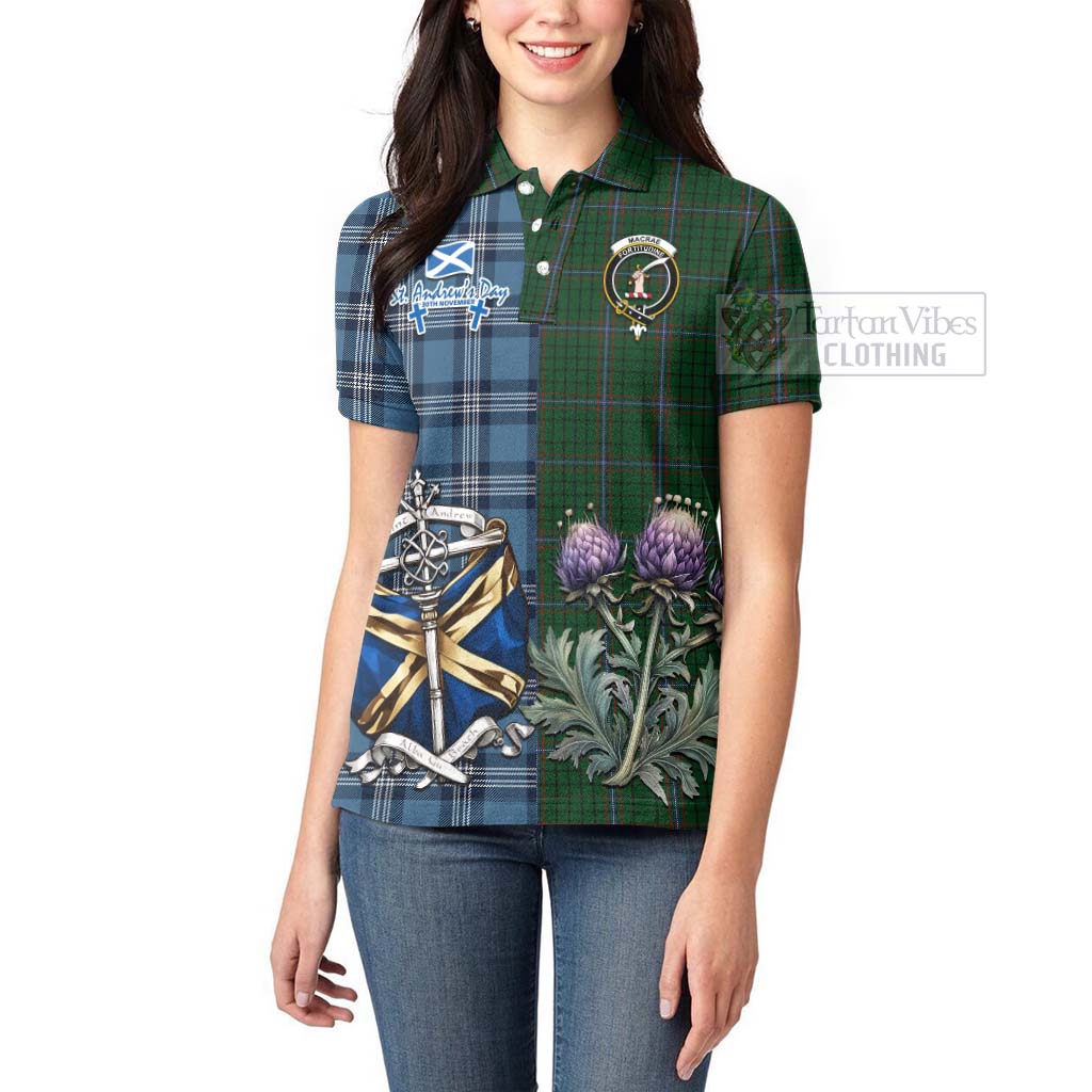 Tartan Vibes Clothing MacRae (McRae) Tartan Women's Polo Shirt Happy St. Andrew's Day Half Tartan Style