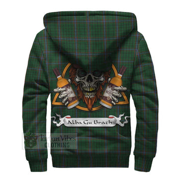 MacRae (McRae) Tartan Sherpa Hoodie with Family Crest and Bearded Skull Holding Bottles of Whiskey