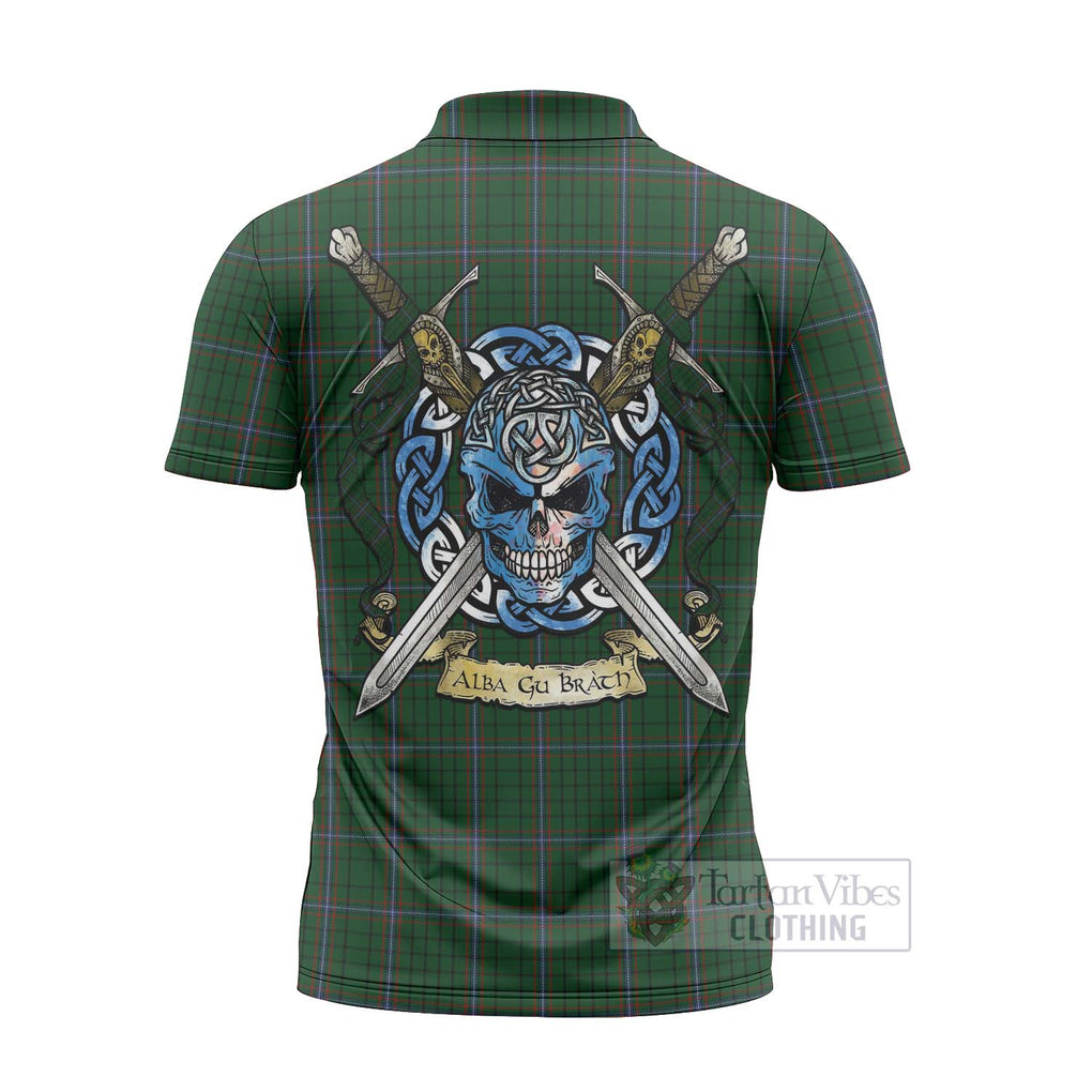 Tartan Vibes Clothing MacRae (McRae) Tartan Zipper Polo Shirt with Family Crest Celtic Skull Style