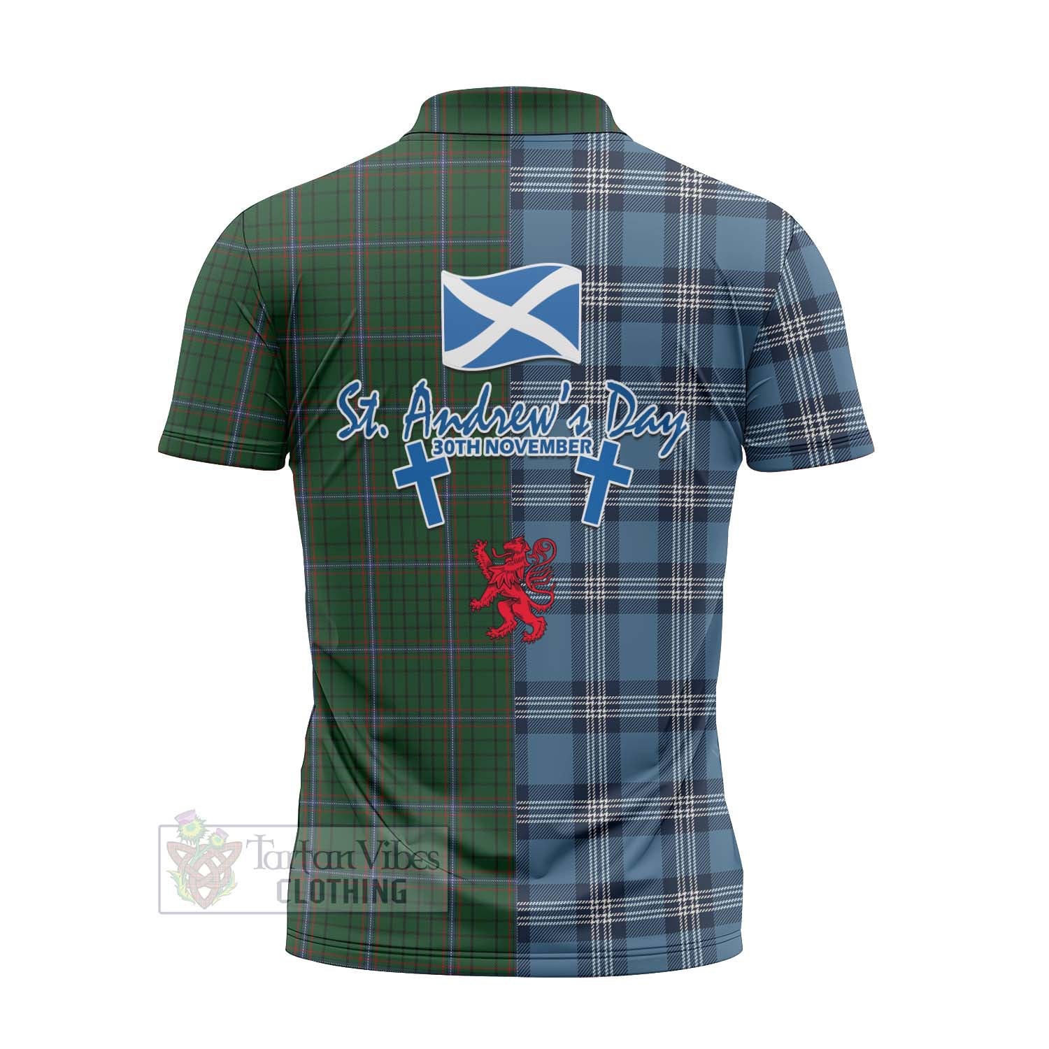 Tartan Vibes Clothing MacRae (McRae) Tartan Zipper Polo Shirt Happy St. Andrew's Day Half Tartan Style