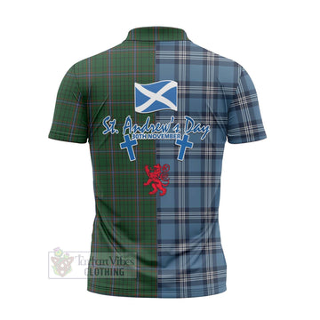 MacRae (McRae) Tartan Zipper Polo Shirt Happy St. Andrew's Day Half Tartan Style