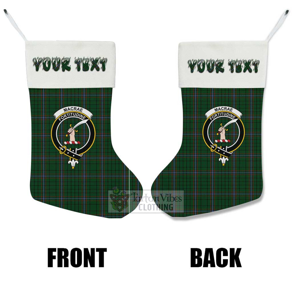 Tartan Vibes Clothing MacRae (McRae) Tartan Family Crest Christmas Stocking with Personalized Text