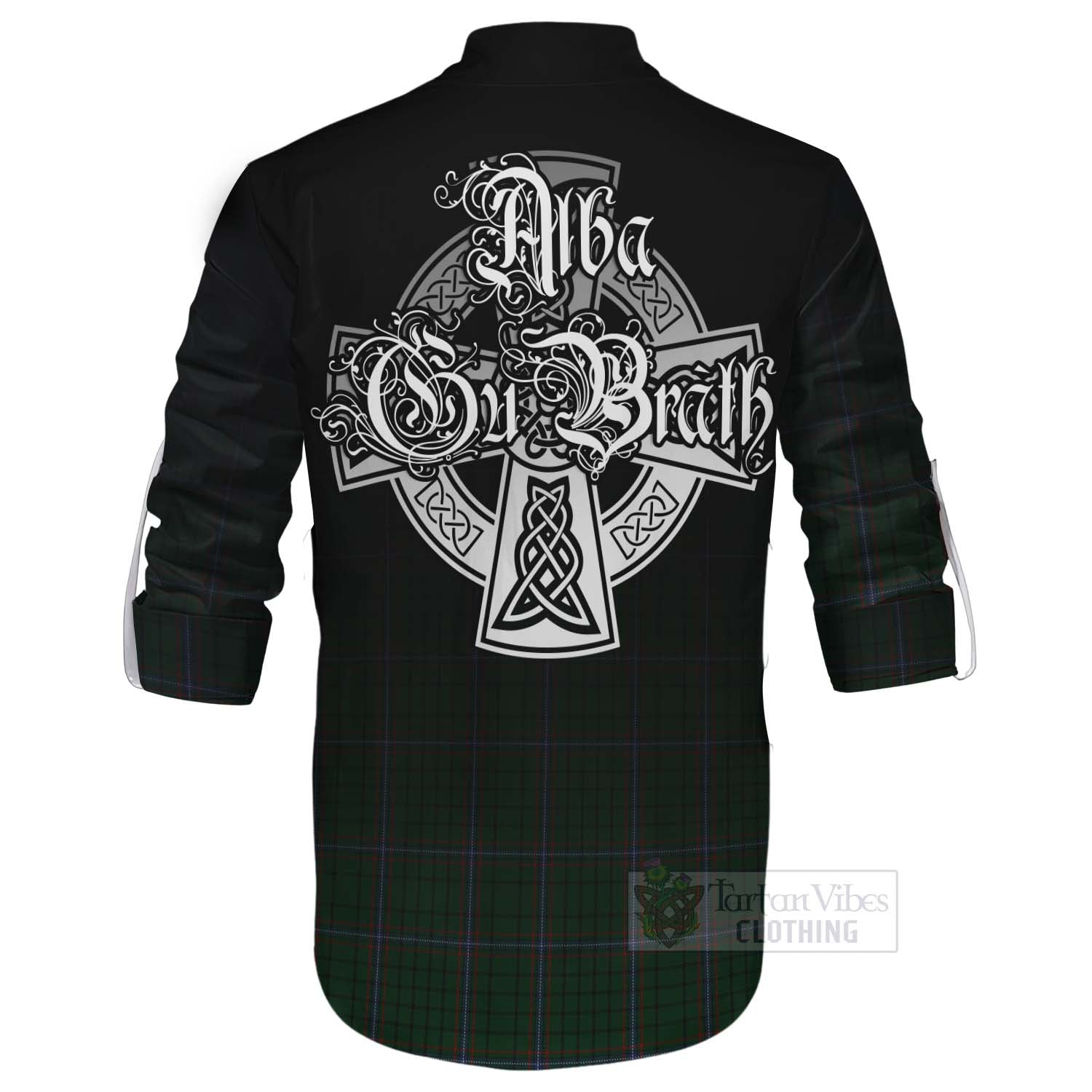 Tartan Vibes Clothing MacRae (McRae) Tartan Ghillie Kilt Shirt Featuring Alba Gu Brath Family Crest Celtic Inspired