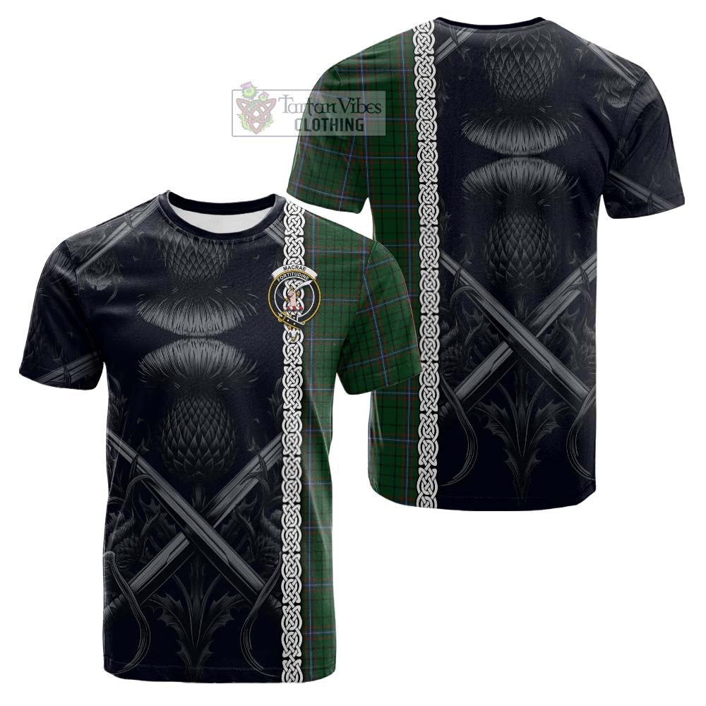 MacRae (McRae) Tartan Cotton T-shirt with Family Crest Cross Sword Thistle Celtic Vibes - Tartan Vibes Clothing