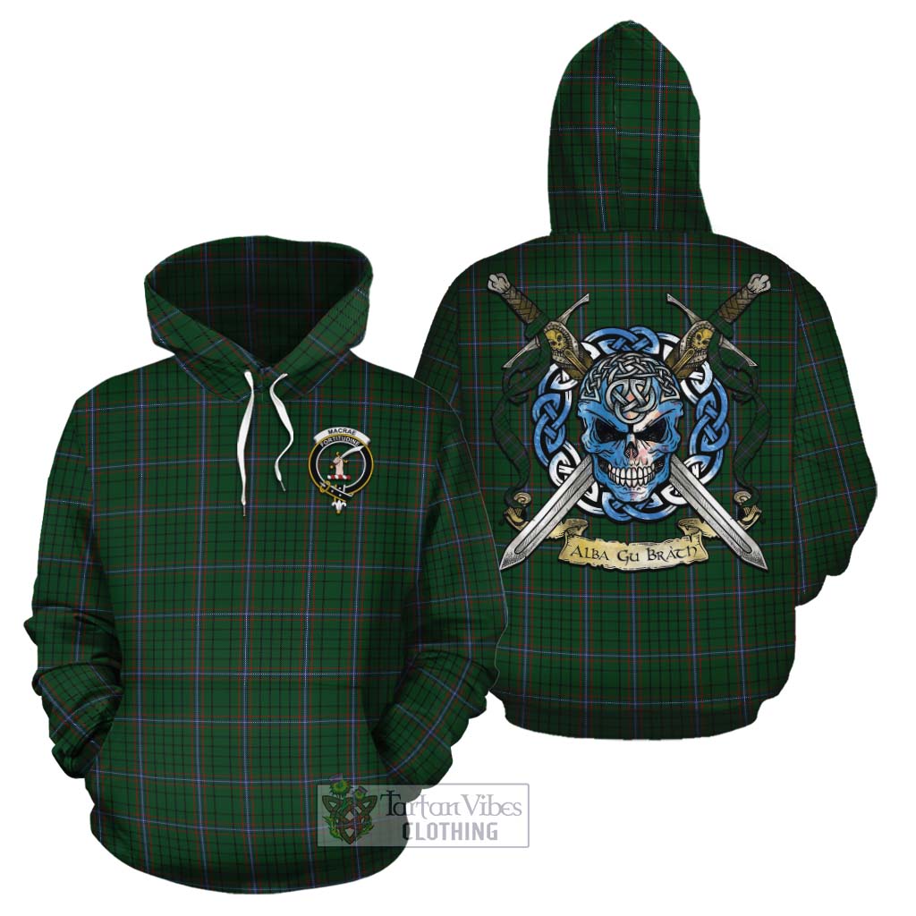 Tartan Vibes Clothing MacRae (McRae) Tartan Cotton Hoodie with Family Crest Celtic Skull Style