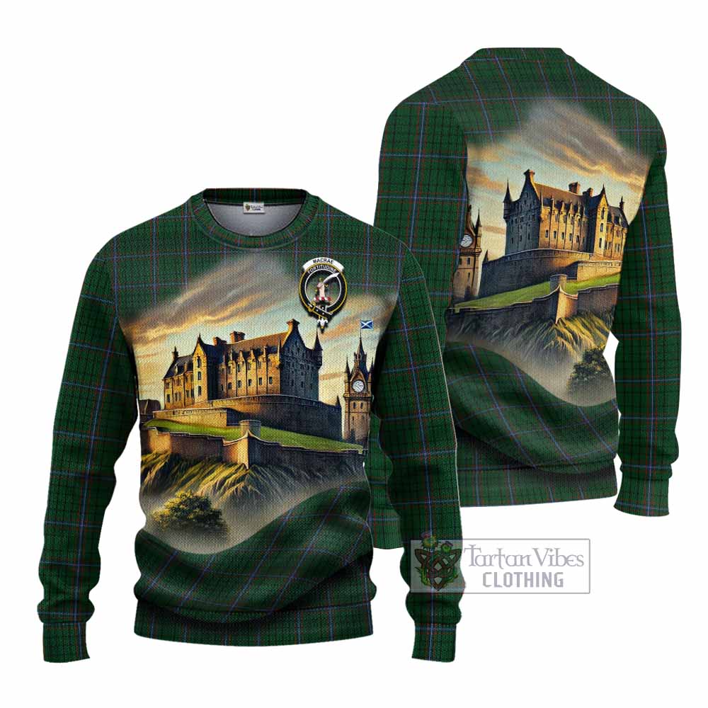 MacRae (McRae) Tartan Family Crest Knitted Sweater with Scottish Ancient Castle Style - Tartan Vibes Clothing