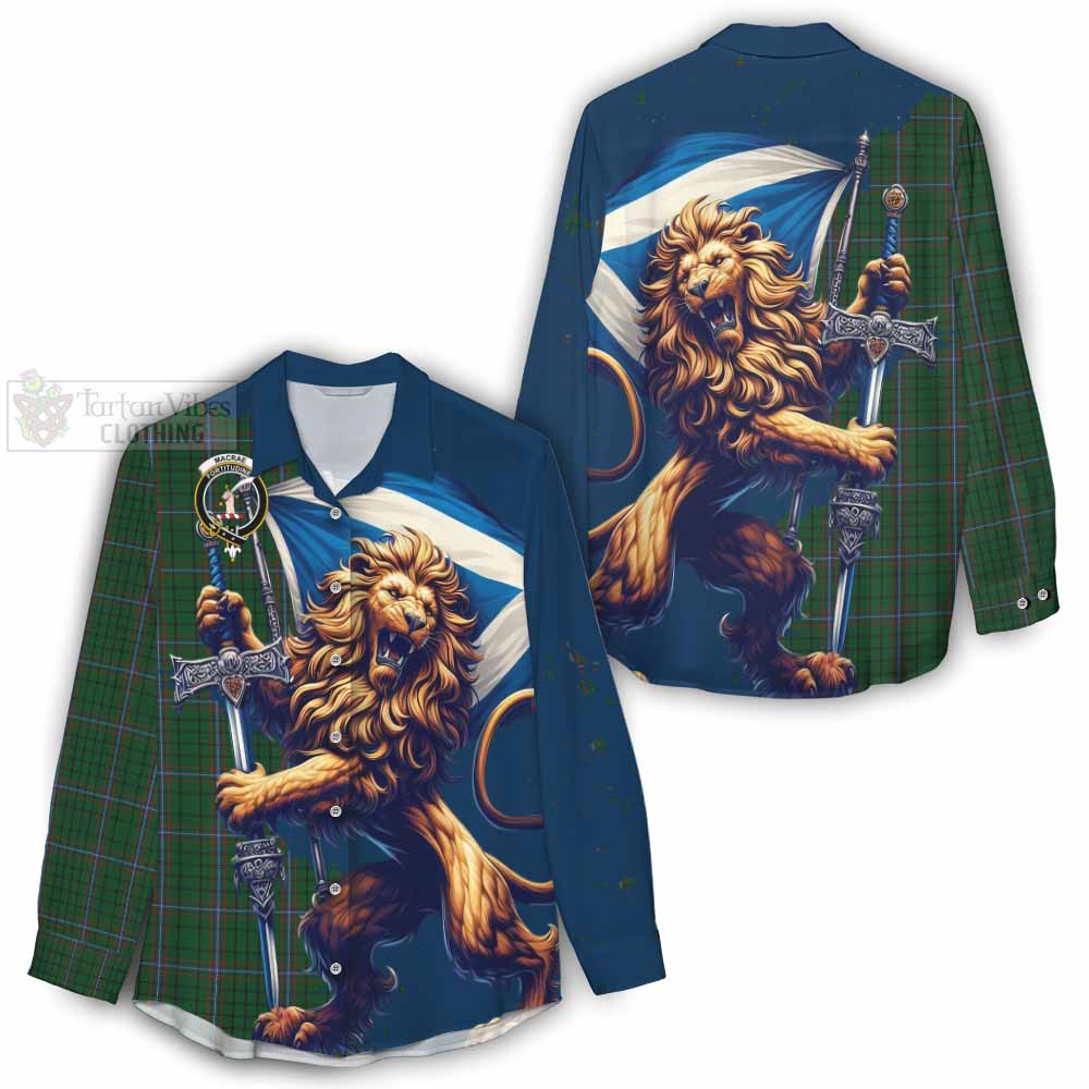 Tartan Vibes Clothing MacRae (McRae) Tartan Family Crest Women's Casual Shirt with Scottish Majestic Lion