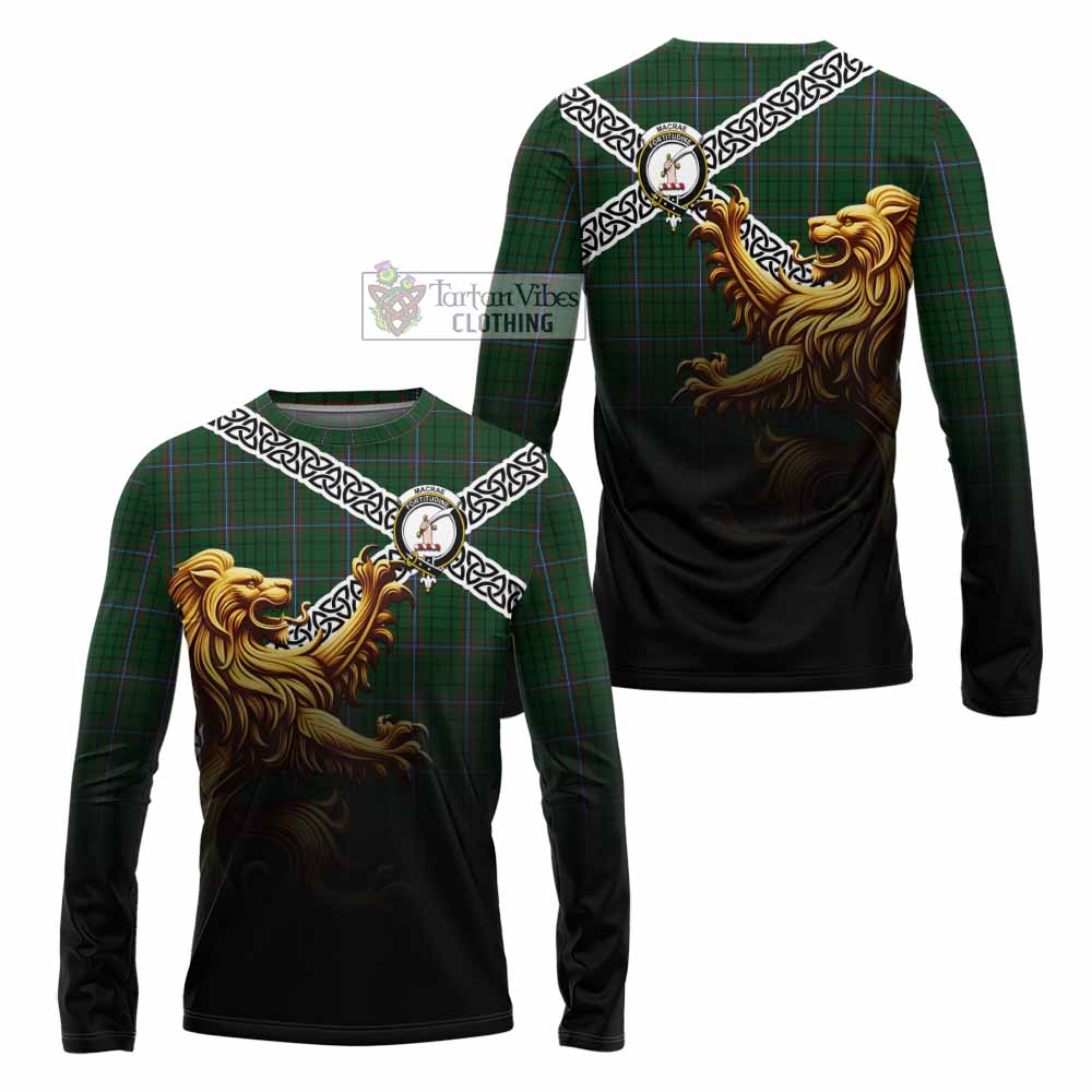MacRae (McRae) Crest Tartan Long Sleeve T-Shirt with Golden Lion Emblem Celtic Style - Tartan Vibes Clothing