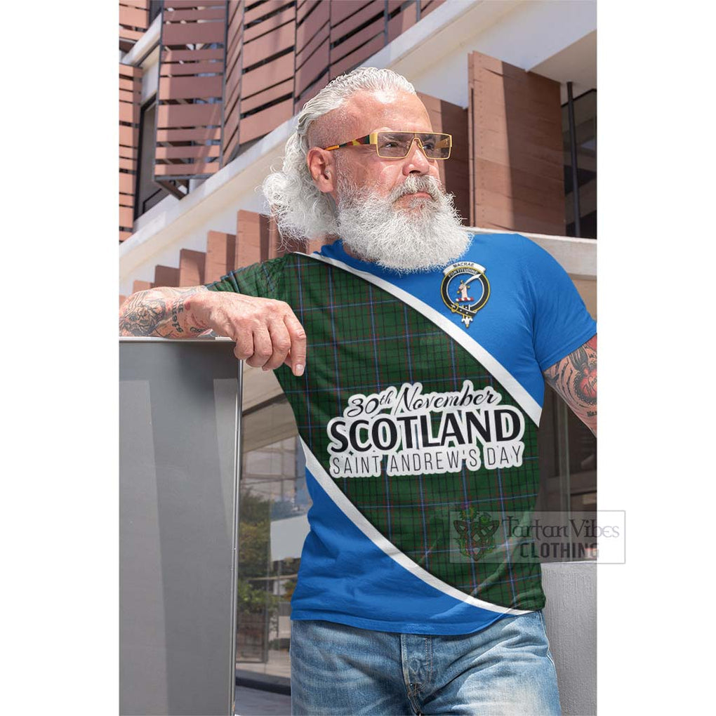 Tartan Vibes Clothing MacRae (McRae) Family Crest Tartan Cotton T-shirt Celebrate Saint Andrew's Day in Style