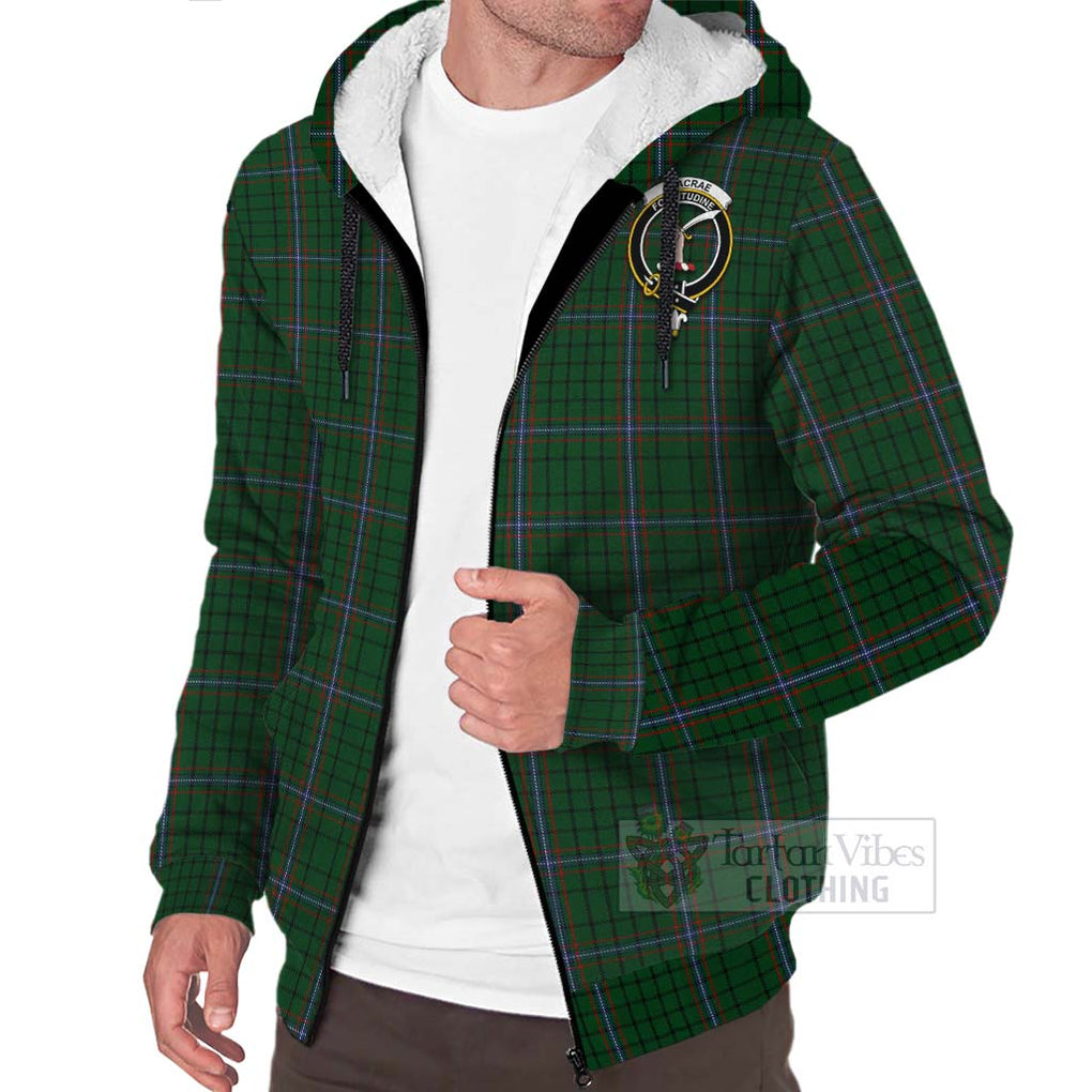 Tartan Vibes Clothing MacRae (McRae) Tartan Sherpa Hoodie with Family Crest and Bearded Skull Holding Bottles of Whiskey