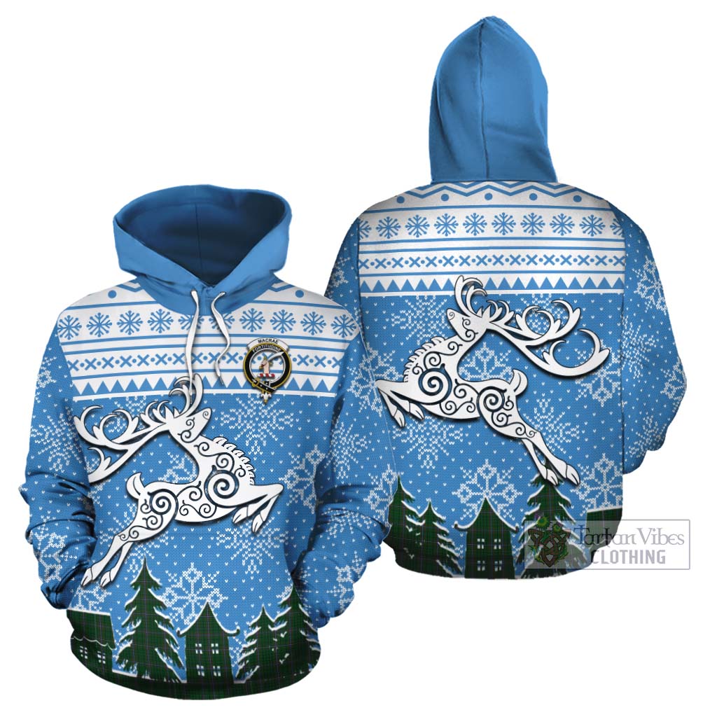 Tartan Vibes Clothing MacRae (McRae) Clan Christmas Cotton Hoodie Celtic Reindeer Style