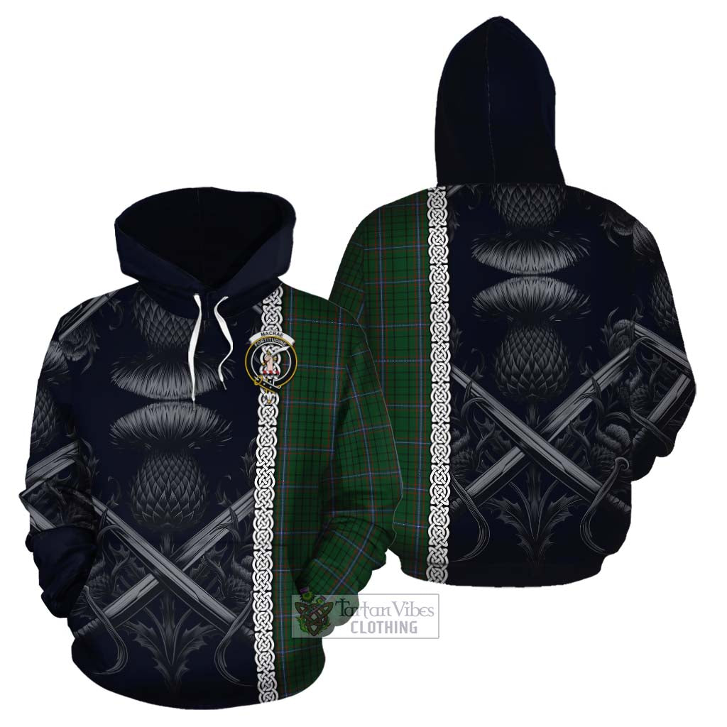 MacRae (McRae) Tartan Cotton Hoodie with Family Crest Cross Sword Thistle Celtic Vibes - Tartan Vibes Clothing