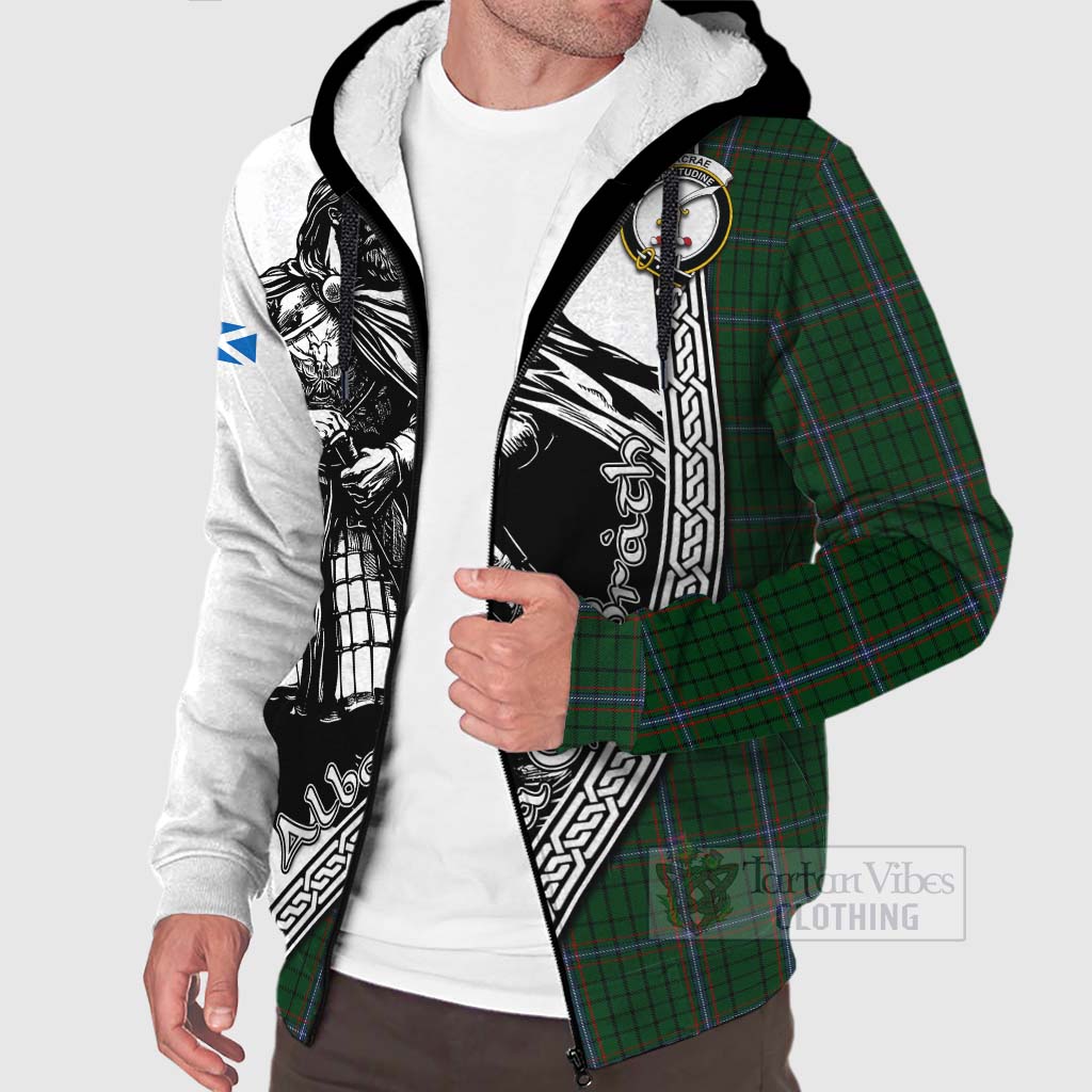 Tartan Vibes Clothing MacRae (McRae) Tartan Clan Crest Sherpa Hoodie with Highlander Warrior Celtic Style